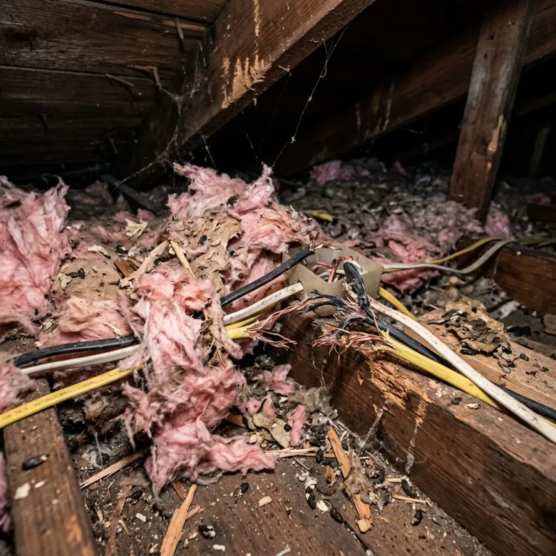 Contaminated ceiling insulation being assessed in a Forest Hill roof space