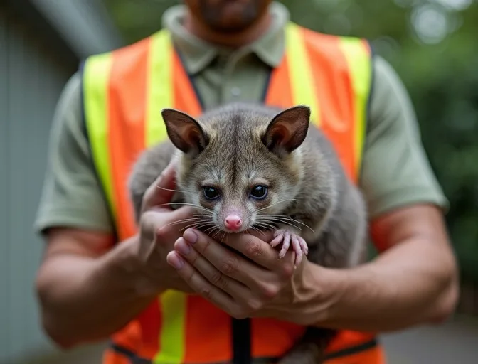 Animal handler safely recovering a deceased possum in Forest Hill